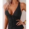 imageEomenie V Neck Tankini Top for Women Drawstring Tie Back Bathing Suit Tummy Control Swimwear No Bottom Top OnlyBlack