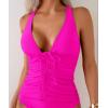 imageEomenie V Neck Tankini Top for Women Drawstring Tie Back Bathing Suit Tummy Control Swimwear No Bottom Top OnlyHot Pink
