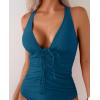 imageEomenie V Neck Tankini Top for Women Drawstring Tie Back Bathing Suit Tummy Control Swimwear No Bottom Top OnlyPeacock Blue