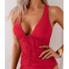 imageEomenie V Neck Tankini Top for Women Drawstring Tie Back Bathing Suit Tummy Control Swimwear No Bottom Top OnlyRed
