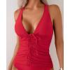 imageEomenie V Neck Tankini Top for Women Drawstring Tie Back Bathing Suit Tummy Control Swimwear No Bottom Top OnlyRed