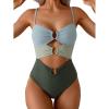 imageEomenie One Piece Swimsuit for Women Ring Linked Monokini Sexy Bathing Suit Cutout Swim SuitGreen Color Block