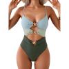 imageEomenie One Piece Swimsuit for Women Ring Linked Monokini Sexy Bathing Suit Cutout Swim SuitGrey Blue and Green
