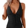 imageEomenie V Neck Tankini Top for Women Drawstring Tie Back Bathing Suit Tummy Control Swimwear No Bottom Top OnlyBlack