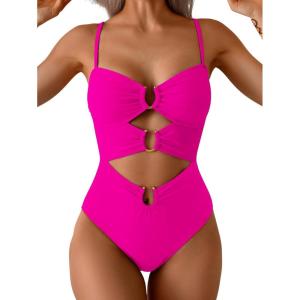 imageEomenie One Piece Swimsuit for Women Ring Linked Monokini Sexy Bathing Suit Cutout Swim SuitHot Pink