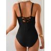 imageEomenie One Piece Swimsuit for Women Tummy Control Ruched Bathing Suit Lace Up SwimwearBlack