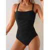 imageEomenie One Piece Swimsuit for Women Tummy Control Ruched Bathing Suit Lace Up SwimwearBlack