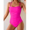 imageEomenie One Piece Swimsuit for Women Tummy Control Ruched Bathing Suit Lace Up SwimwearHot Pink
