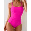 imageEomenie One Piece Swimsuit for Women Tummy Control Ruched Bathing Suit Lace Up SwimwearHot Pink