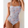 imageEomenie One Piece Swimsuit for Women Tummy Control Ruched Bathing Suit Lace Up SwimwearOrange Floral