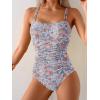 imageEomenie One Piece Swimsuit for Women Tummy Control Ruched Bathing Suit Lace Up SwimwearOrange Floral