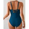 imageEomenie One Piece Swimsuit for Women Tummy Control Ruched Bathing Suit Lace Up SwimwearPeacock Blue