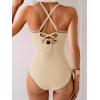 imageEomenie Womens One Piece Swimsuit Tummy Control Slimming Bathing Suit Ruched Swimwear Tie Back Shell Stitch Swim SuitBeige