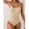 imageEomenie Womens One Piece Swimsuit Tummy Control Slimming Bathing Suit Ruched Swimwear Tie Back Shell Stitch Swim SuitBeige