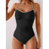 imageEomenie Womens One Piece Swimsuit Tummy Control Slimming Bathing Suit Ruched Swimwear Tie Back Shell Stitch Swim SuitBlack