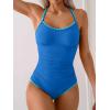 imageEomenie Womens One Piece Swimsuit Tummy Control Slimming Bathing Suit Ruched Swimwear Tie Back Shell Stitch Swim SuitBlue