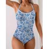 imageEomenie Womens One Piece Swimsuit Tummy Control Slimming Bathing Suit Ruched Swimwear Tie Back Shell Stitch Swim SuitBlue Floral