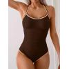 imageEomenie Womens One Piece Swimsuit Tummy Control Slimming Bathing Suit Ruched Swimwear Tie Back Shell Stitch Swim SuitDark Brown