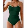 imageEomenie Womens One Piece Swimsuit Tummy Control Slimming Bathing Suit Ruched Swimwear Tie Back Shell Stitch Swim SuitGreen