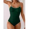 imageEomenie Womens One Piece Swimsuit Tummy Control Slimming Bathing Suit Ruched Swimwear Tie Back Shell Stitch Swim SuitGreen