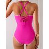 imageEomenie Womens One Piece Swimsuit Tummy Control Slimming Bathing Suit Ruched Swimwear Tie Back Shell Stitch Swim SuitHot Pink