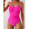 imageEomenie Womens One Piece Swimsuit Tummy Control Slimming Bathing Suit Ruched Swimwear Tie Back Shell Stitch Swim SuitHot Pink