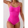 imageEomenie Womens One Piece Swimsuit Tummy Control Slimming Bathing Suit Ruched Swimwear Tie Back Shell Stitch Swim SuitHot Pink