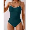 imageEomenie Womens One Piece Swimsuit Tummy Control Slimming Bathing Suit Ruched Swimwear Tie Back Shell Stitch Swim SuitPeacock Green