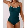 imageEomenie Womens One Piece Swimsuit Tummy Control Slimming Bathing Suit Ruched Swimwear Tie Back Shell Stitch Swim SuitPeacock Green
