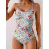 imageEomenie Womens One Piece Swimsuit Tummy Control Slimming Bathing Suit Ruched Swimwear Tie Back Shell Stitch Swim SuitPink Floral