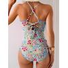imageEomenie Womens One Piece Swimsuit Tummy Control Slimming Bathing Suit Ruched Swimwear Tie Back Shell Stitch Swim SuitPink Floral