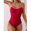 imageEomenie Womens One Piece Swimsuit Tummy Control Slimming Bathing Suit Ruched Swimwear Tie Back Shell Stitch Swim SuitRed