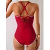 imageEomenie Womens One Piece Swimsuit Tummy Control Slimming Bathing Suit Ruched Swimwear Tie Back Shell Stitch Swim SuitRed