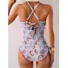 imageEomenie Womens One Piece Swimsuit Tummy Control Slimming Bathing Suit Ruched Swimwear Tie Back Shell Stitch Swim SuitRed Floral