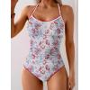 imageEomenie Womens One Piece Swimsuit Tummy Control Slimming Bathing Suit Ruched Swimwear Tie Back Shell Stitch Swim SuitRed Floral