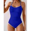 imageEomenie Womens One Piece Swimsuit Tummy Control Slimming Bathing Suit Ruched Swimwear Tie Back Shell Stitch Swim SuitRoyal Blue