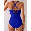 imageEomenie Womens One Piece Swimsuit Tummy Control Slimming Bathing Suit Ruched Swimwear Tie Back Shell Stitch Swim SuitRoyal Blue