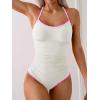 imageEomenie Womens One Piece Swimsuit Tummy Control Slimming Bathing Suit Ruched Swimwear Tie Back Shell Stitch Swim SuitWhite Pink