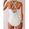 imageEomenie Womens One Piece Swimsuit Tummy Control Slimming Bathing Suit Ruched Swimwear Tie Back Shell Stitch Swim SuitWhite Pink