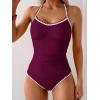 imageEomenie Womens One Piece Swimsuit Tummy Control Slimming Bathing Suit Ruched Swimwear Tie Back Shell Stitch Swim SuitWine Red