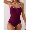 imageEomenie Womens One Piece Swimsuit Tummy Control Slimming Bathing Suit Ruched Swimwear Tie Back Shell Stitch Swim SuitWine Red