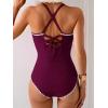 imageEomenie Womens One Piece Swimsuit Tummy Control Slimming Bathing Suit Ruched Swimwear Tie Back Shell Stitch Swim SuitWine Red