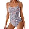 imageEomenie One Piece Swimsuit for Women Tummy Control Ruched Bathing Suit Lace Up SwimwearOrange Floral