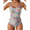 imageEomenie Womens One Piece Swimsuit Tummy Control Slimming Bathing Suit Ruched Swimwear Tie Back Shell Stitch Swim SuitPink Floral