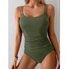 imageEomenie One Piece Swimsuit for Women Tummy Control Ruched Bathing Suit Push Up Slimming Swim Suit Double Straps SwimwearAmy Green