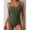 imageEomenie One Piece Swimsuit for Women Tummy Control Ruched Bathing Suit Push Up Slimming Swim Suit Double Straps SwimwearAmy Green