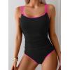 imageEomenie One Piece Swimsuit for Women Tummy Control Ruched Bathing Suit Push Up Slimming Swim Suit Double Straps SwimwearBlack and Hot Pink