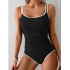 imageEomenie One Piece Swimsuit for Women Tummy Control Ruched Bathing Suit Push Up Slimming Swim Suit Double Straps SwimwearBlack and White