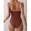 imageEomenie One Piece Swimsuit for Women Tummy Control Ruched Bathing Suit Push Up Slimming Swim Suit Double Straps SwimwearBrown and White