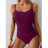 imageEomenie One Piece Swimsuit for Women Tummy Control Ruched Bathing Suit Push Up Slimming Swim Suit Double Straps SwimwearBurgundy